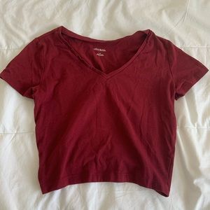 Maroon V- Neck Crop Top